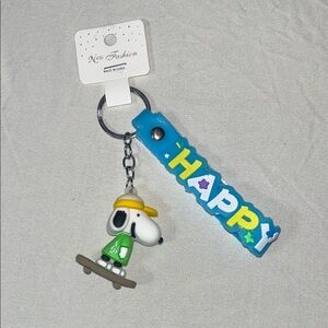 Snoopy Keychain with Blue Happy Wristlet